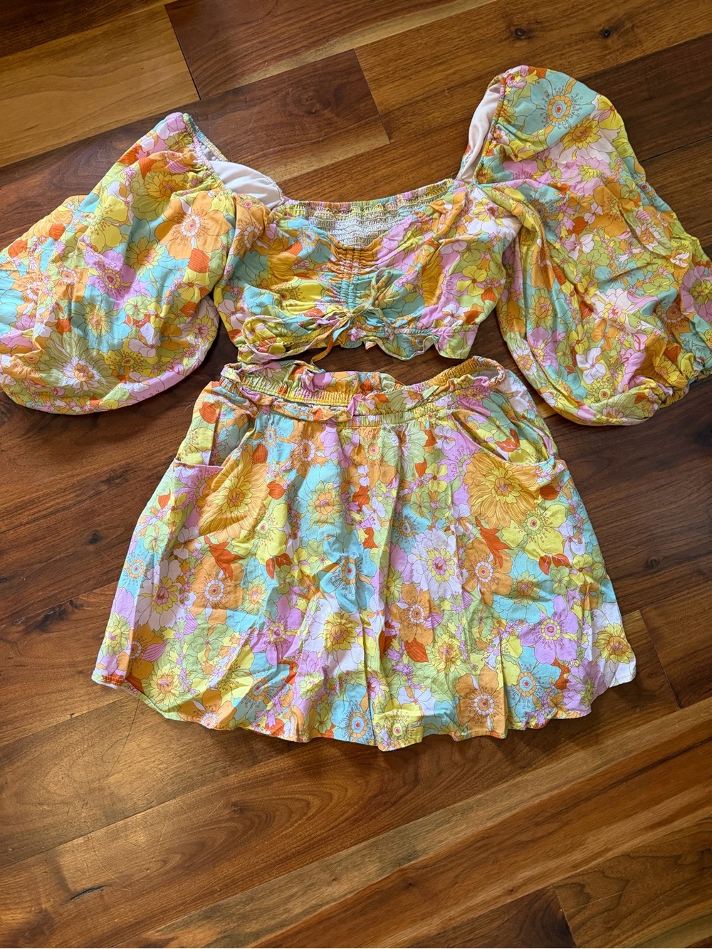 Show Me Your Mumu Floral Puff Sleeve Crop Top and Skirt Set